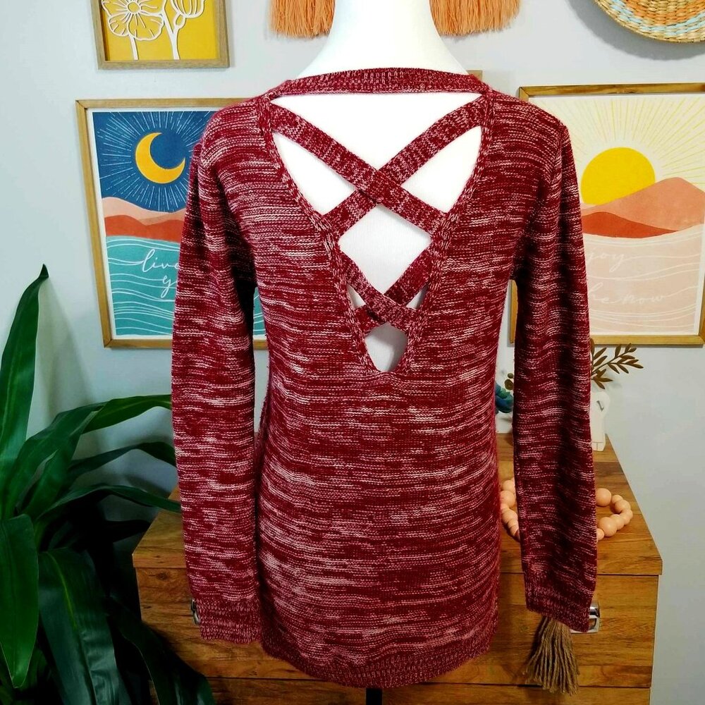Madison Lilly Brand Cora Sweater Burgundy & Cream Marled Knit, Size Medium